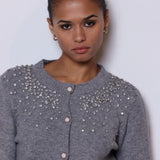 Dream Catcher Remy Rhinestone Embroidered Cardigan in Grey