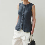 Rue Sophie Viente Button Front Tie Waist Top