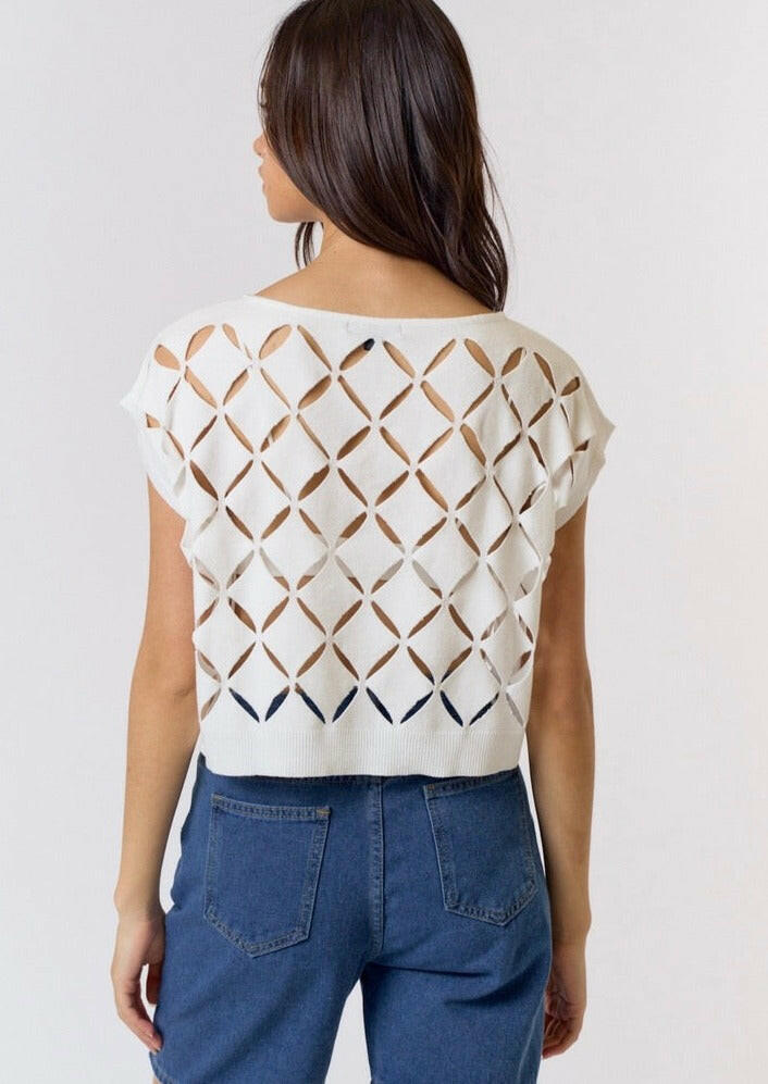 Cut Out Detail Sweater Top in Off-White