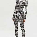 Naked Wardrobe Butter Turtleneck Contour Bodysuit in Dual Houndstooth
