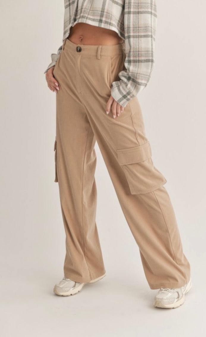 Corduroy Cargo Pants in Taupe