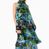 Briony Tiered Gown in Black and Blue Floral
