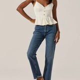 Paislee Satin Pleated Peplum Top in Cream