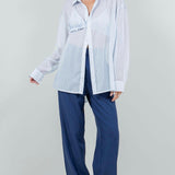 Button-up Sheer Blouse with Bikini Top in White/Blue