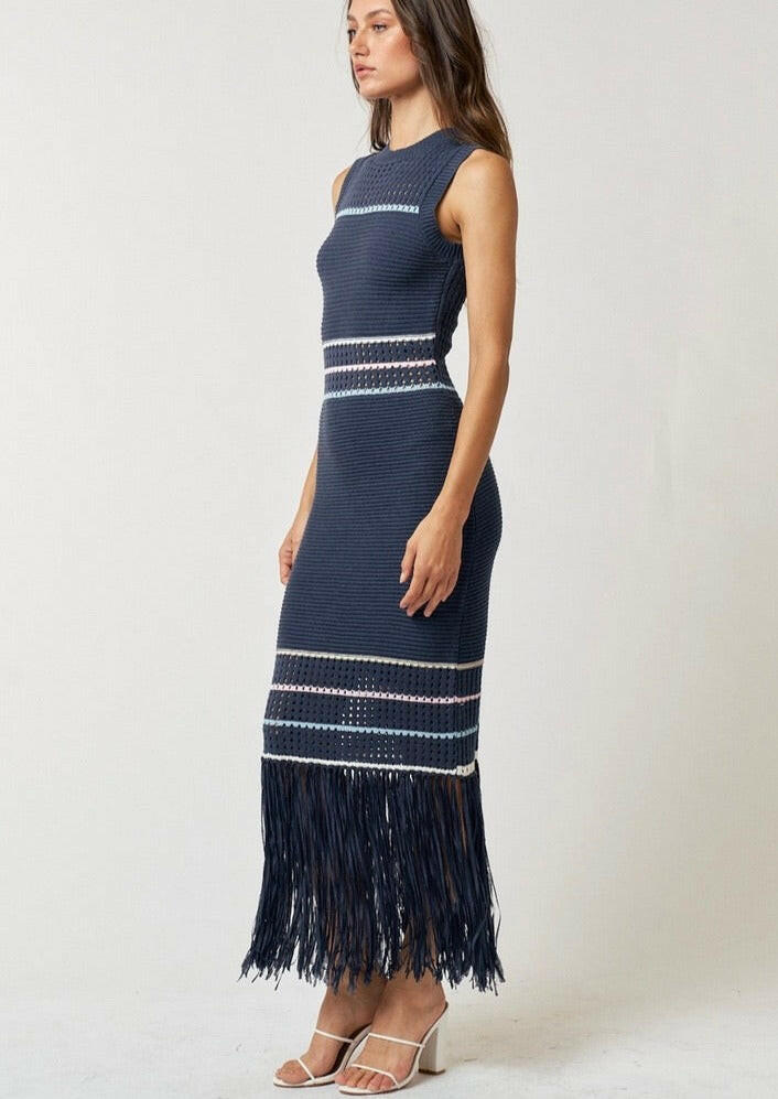 Striped Knit Maxi Dress in Navy