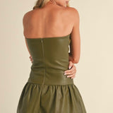 Faux Leather Chevron Drop Waist Mini Dress in Olive