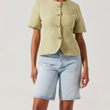 Saige Cutaway Linen Blend Jacket in Matcha