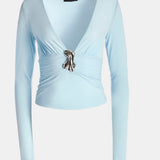 Kate Barton Long Sleeve V Neck Top with Brooch