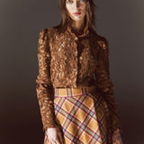 Simona Bonacci Checkered Midi Skirt in Camel