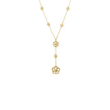 Multi CZ Pave Outlined Colored Flower Stone Lariat Necklace