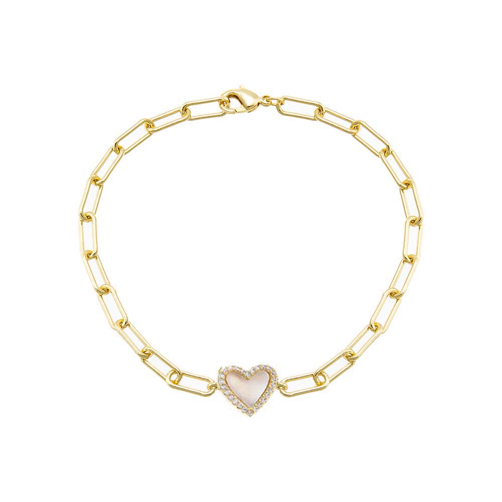 Pave Colored Stone Heart Paperclip Bracelet