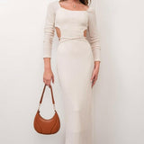 Open Back Textured Knit Maxi Dress in Ivory