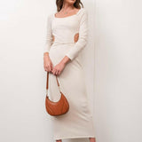 Open Back Textured Knit Maxi Dress in Ivory