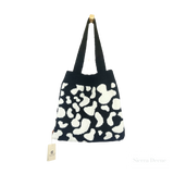 Luxurious Cow Print Knitted Microfiber Tote Bag in Black and Cream.