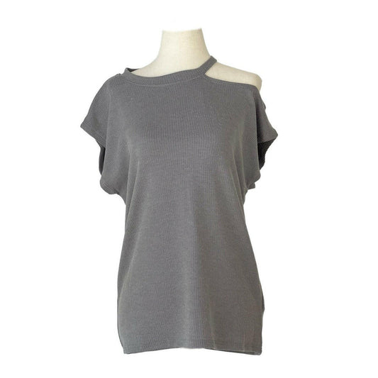 Basic Essentials Cutout Ribbed Short-Sleeved Top in Cloud Grey