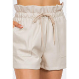 Pocket Detail Leather Shorts in Beige