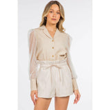 Pocket Detail Leather Shorts in Beige