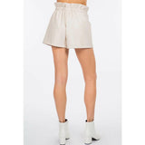 Pocket Detail Leather Shorts in Beige