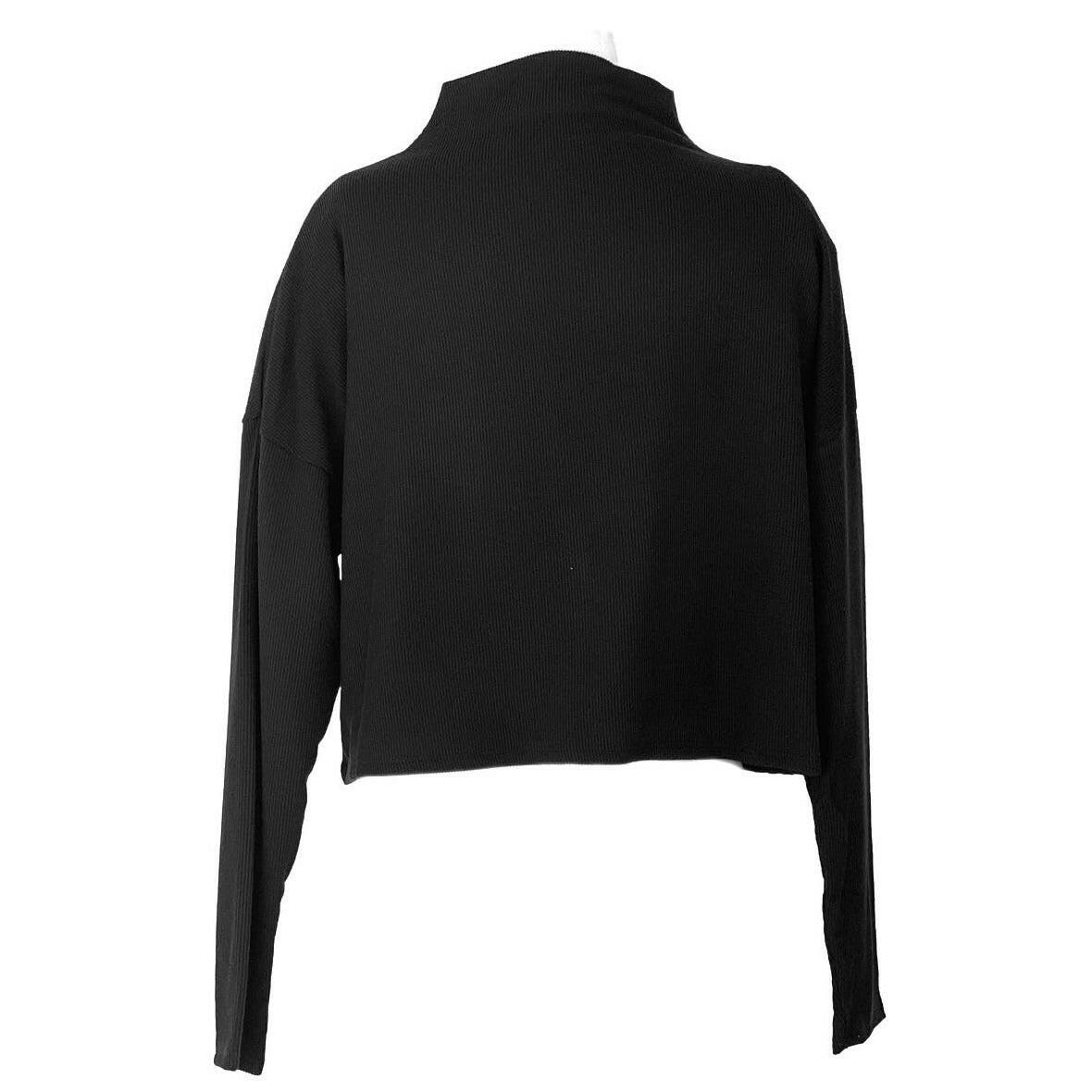 Basic Essentials Ribbed Mock Neck Long-Sleeved Top in Charcoal