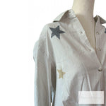 Star Embroidered Tie Front Striped Shirt.