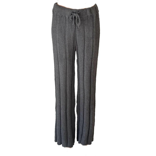 Solid Color Luxury Ribbed Blanket Knit Pants in Gray.