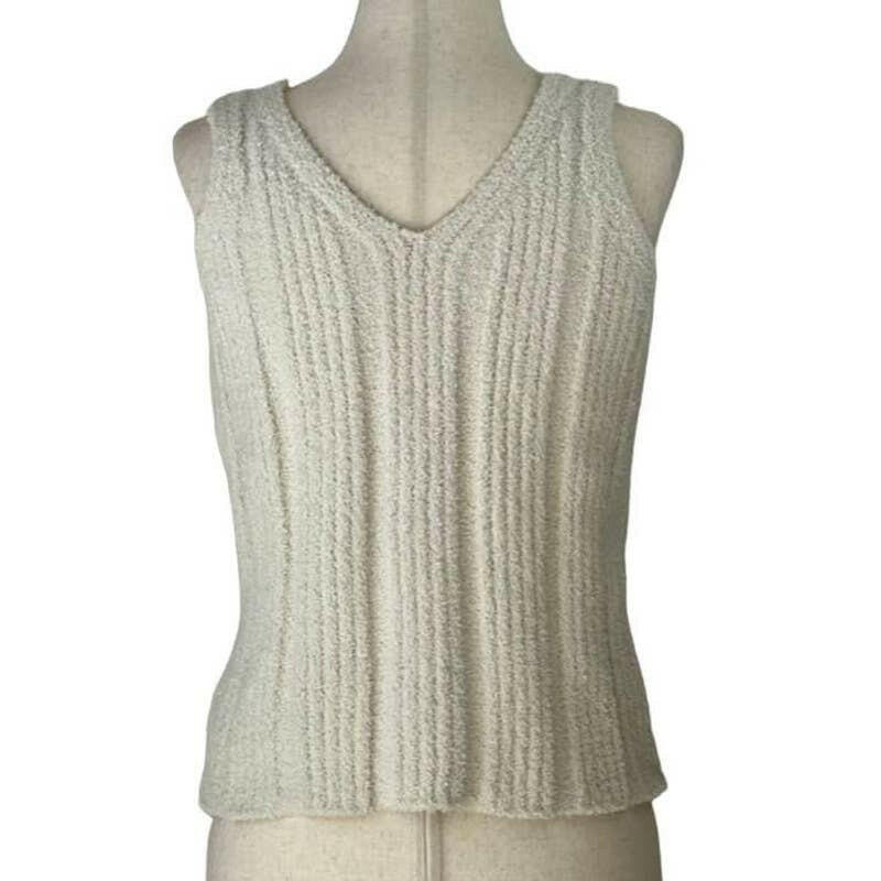 Solid Color Luxury Ribbed V-Neck Knit Top in Ivory.