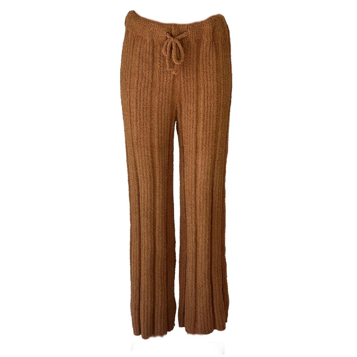 Solid Color Luxury Ribbed Knit Blanket Pants in Caramel.