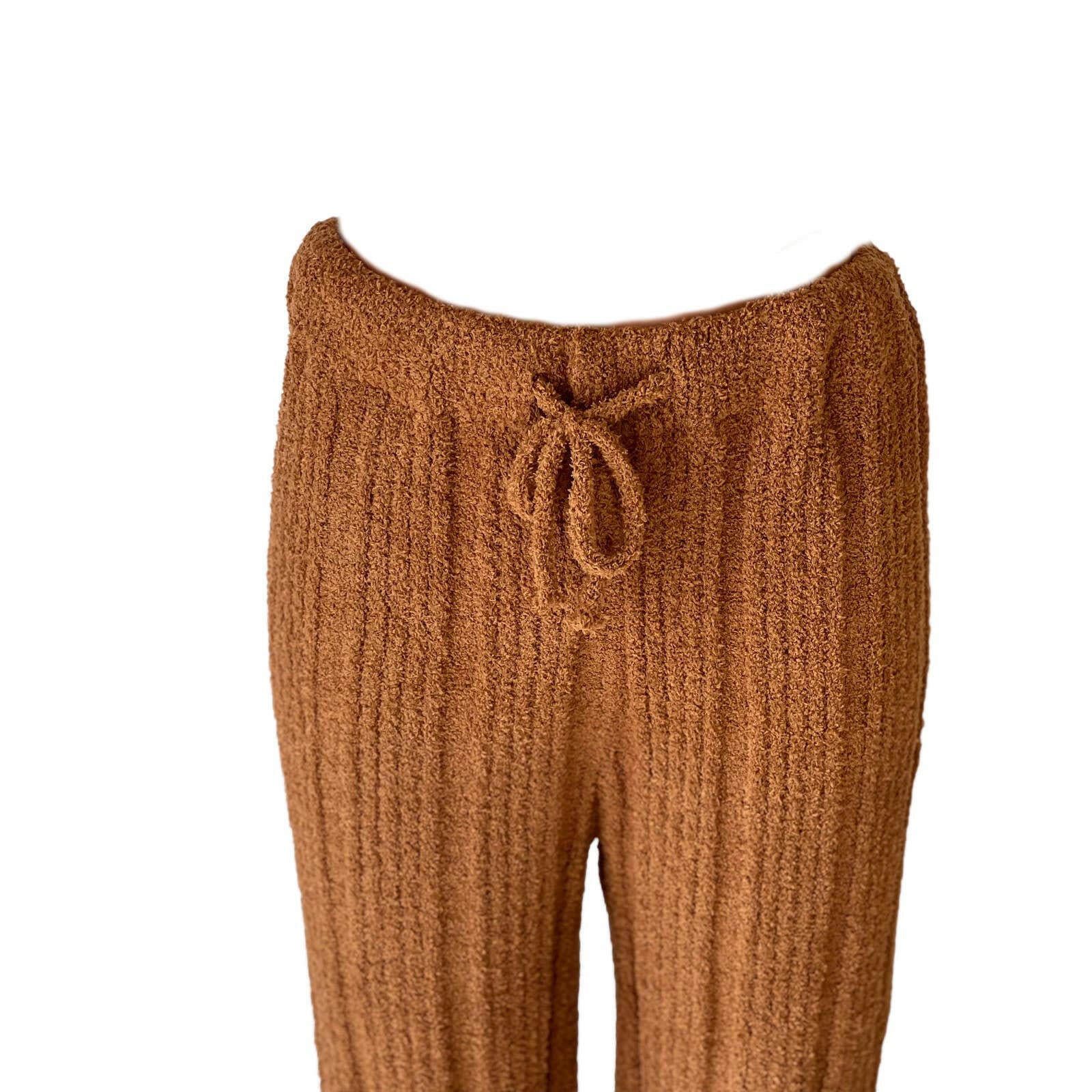 Solid Color Luxury Ribbed Knit Blanket Pants in Caramel.