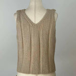 Solid Color Luxury Ribbed V-Neck Top in Taupe.