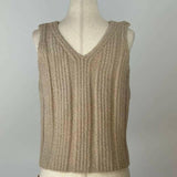 Solid Color Luxury Ribbed V-Neck Top in Taupe.