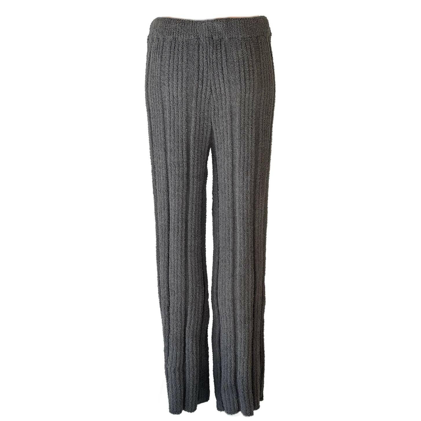 Solid Color Luxury Ribbed Blanket Knit Pants in Gray.