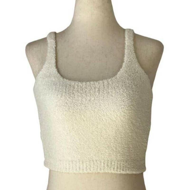 Solid Color Luxury Scoop Neck Crop Top in Ivory.