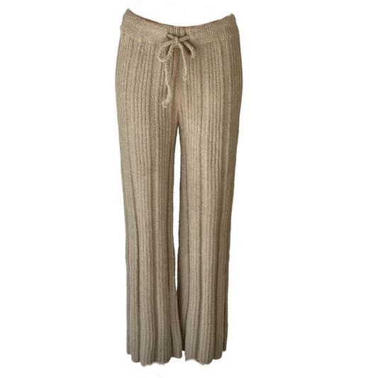 Solid Color Luxury Ribbed Blanket Knit Pants in Taupe.