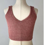 Solid Color Luxury Soft V-Neck Crop Top in Blush.