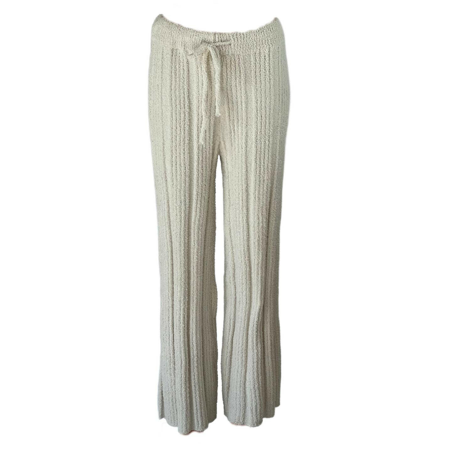 Solid Color Luxury Ribbed Knit Blanket Pants in Ivory.