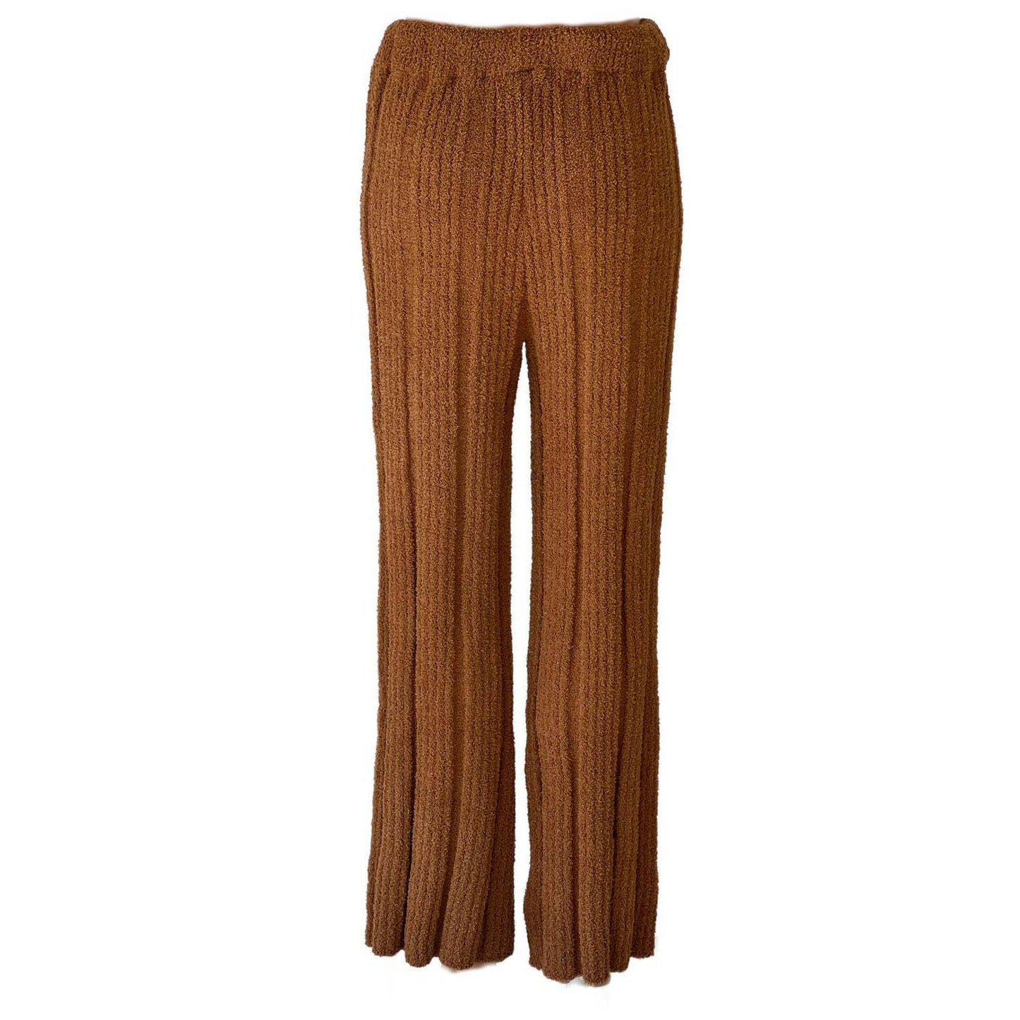 Solid Color Luxury Ribbed Knit Blanket Pants in Caramel.