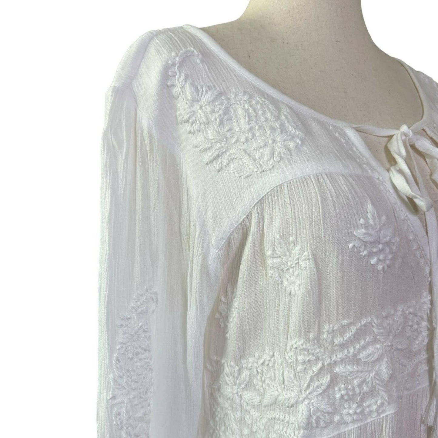 Hand Stitched Embroidered Blouse in White.