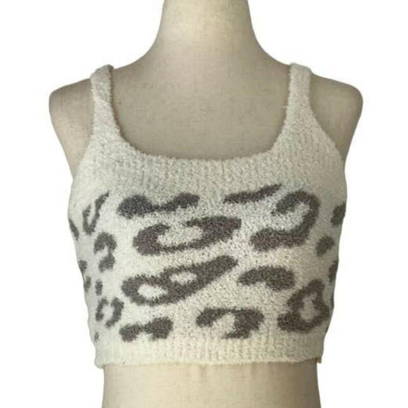 Luxury Scoop Neck Crop Top in Gray Leopard.