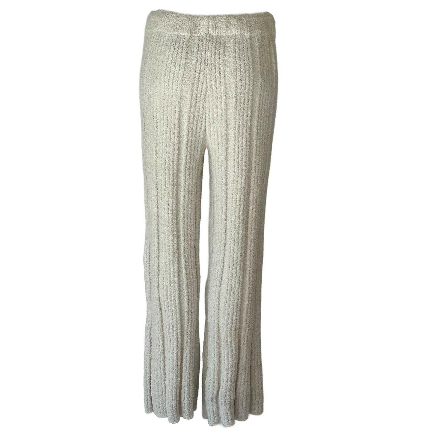 Solid Color Luxury Ribbed Knit Blanket Pants in Ivory.