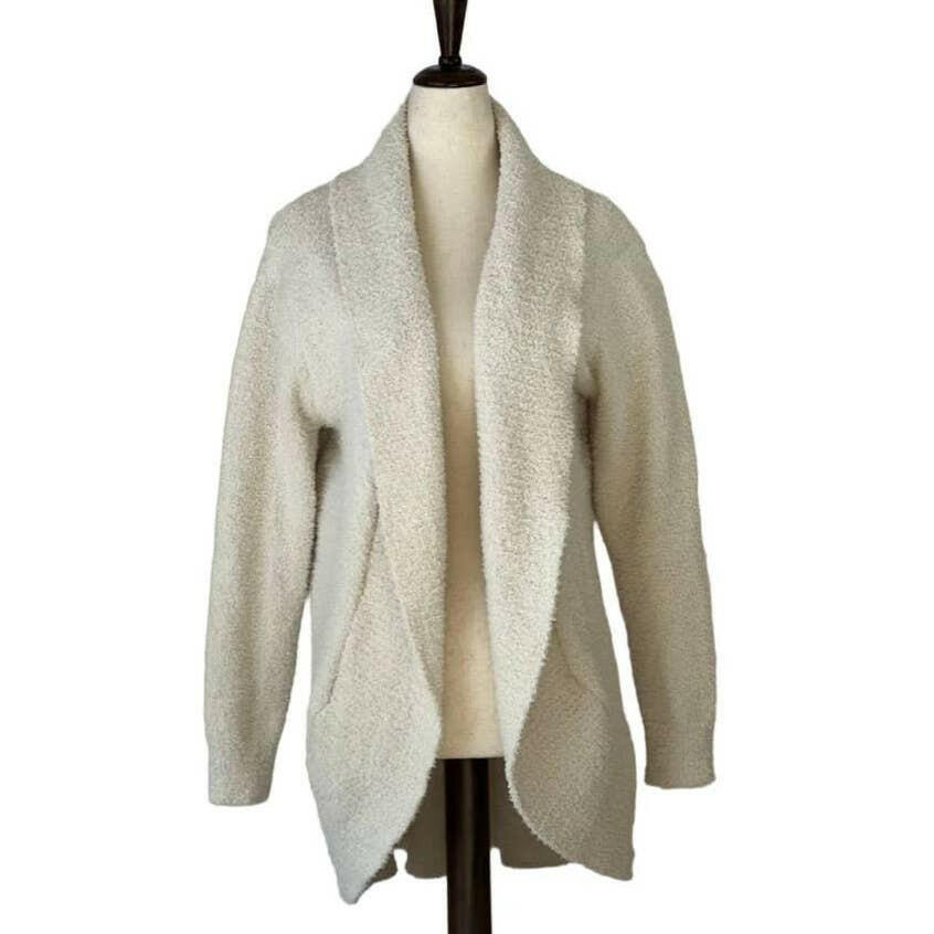 Solid Color Luxury Ribbed Knit Cardigan in Ivory.