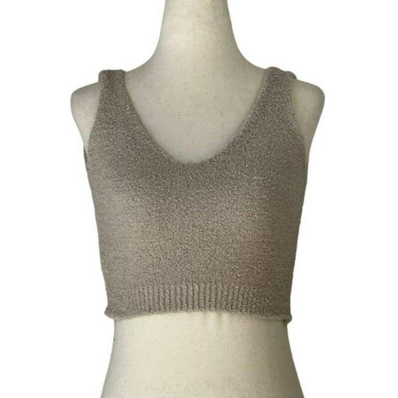 Solid Color Luxury V-Neck Crop Top in Taupe.