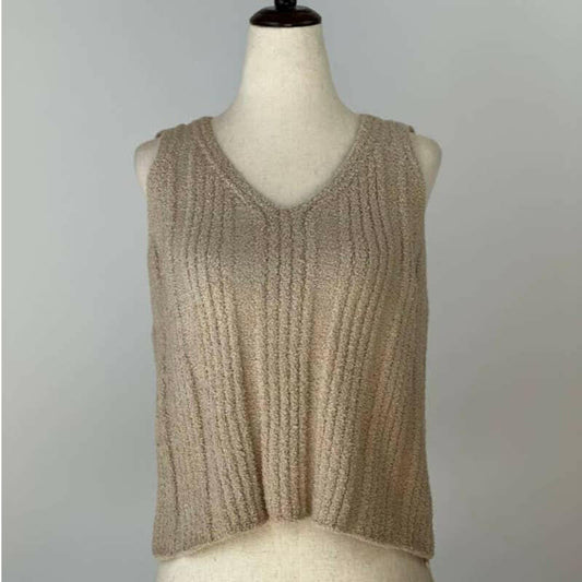 Solid Color Luxury Ribbed V-Neck Top in Taupe.