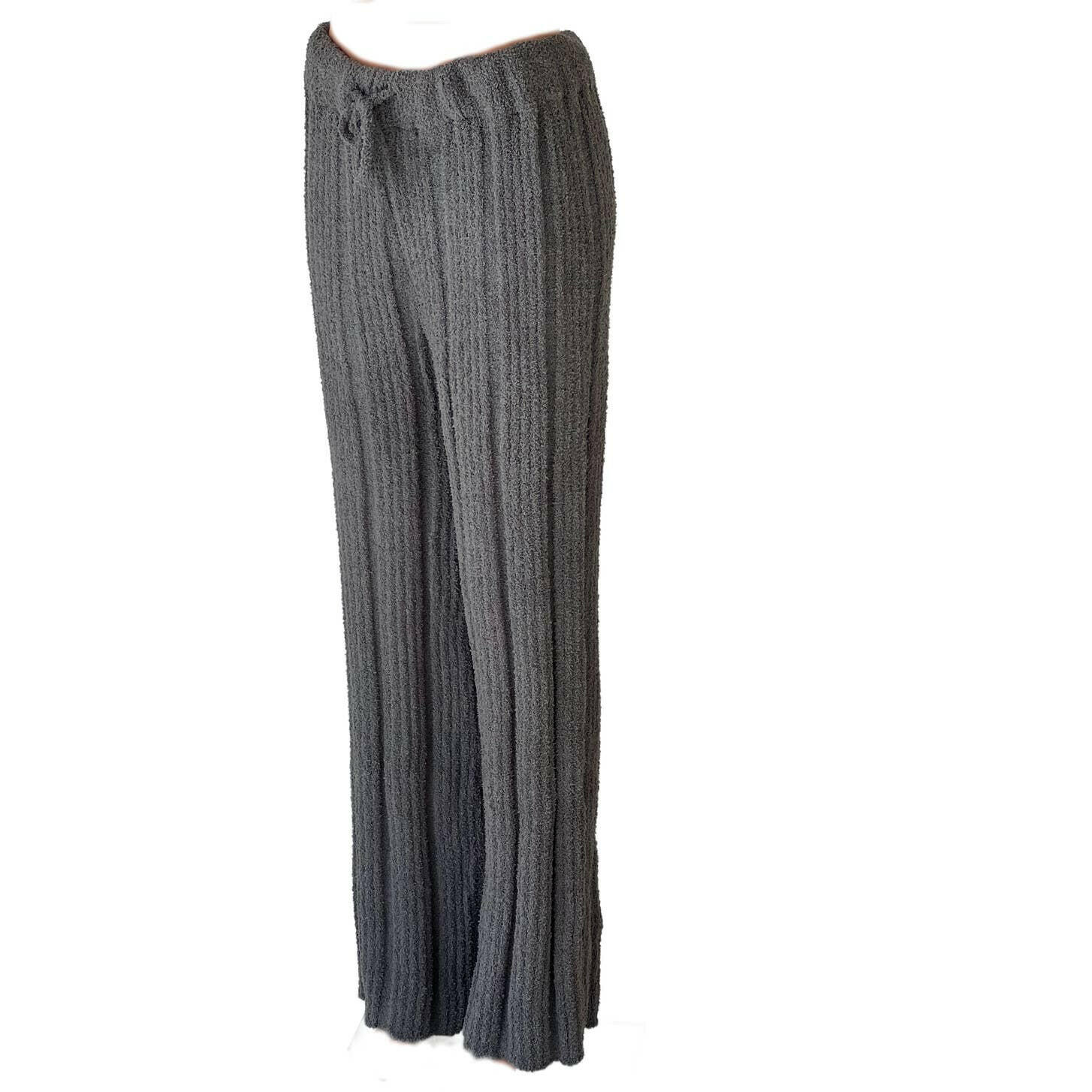 Solid Color Luxury Ribbed Blanket Knit Pants in Gray.