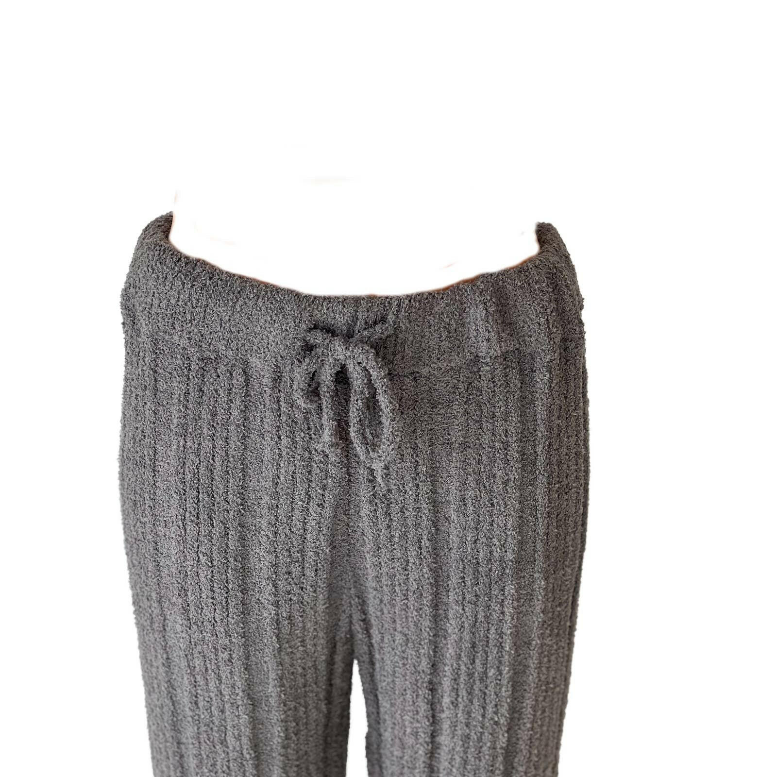 Solid Color Luxury Ribbed Blanket Knit Pants in Gray.