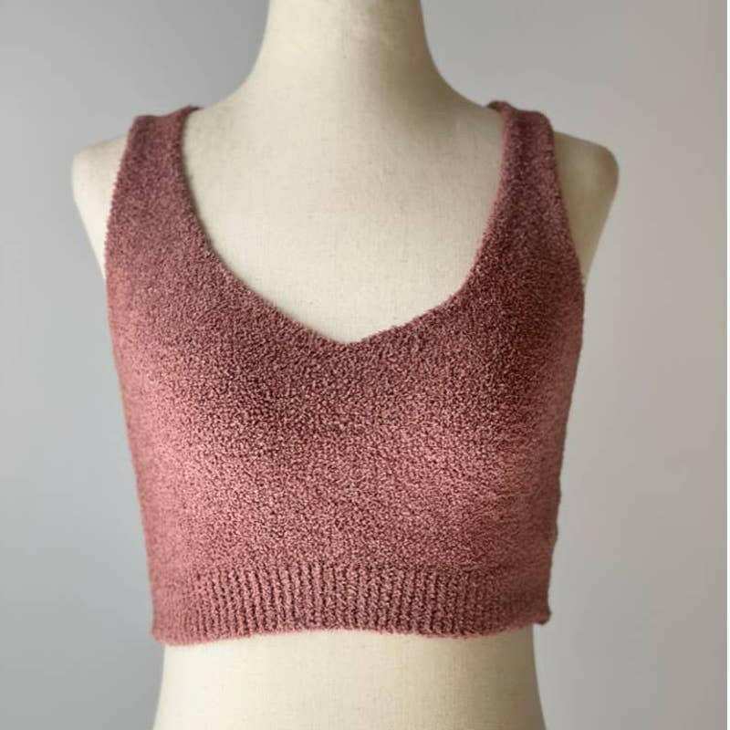 Solid Color Luxury Soft V-Neck Crop Top in Blush.